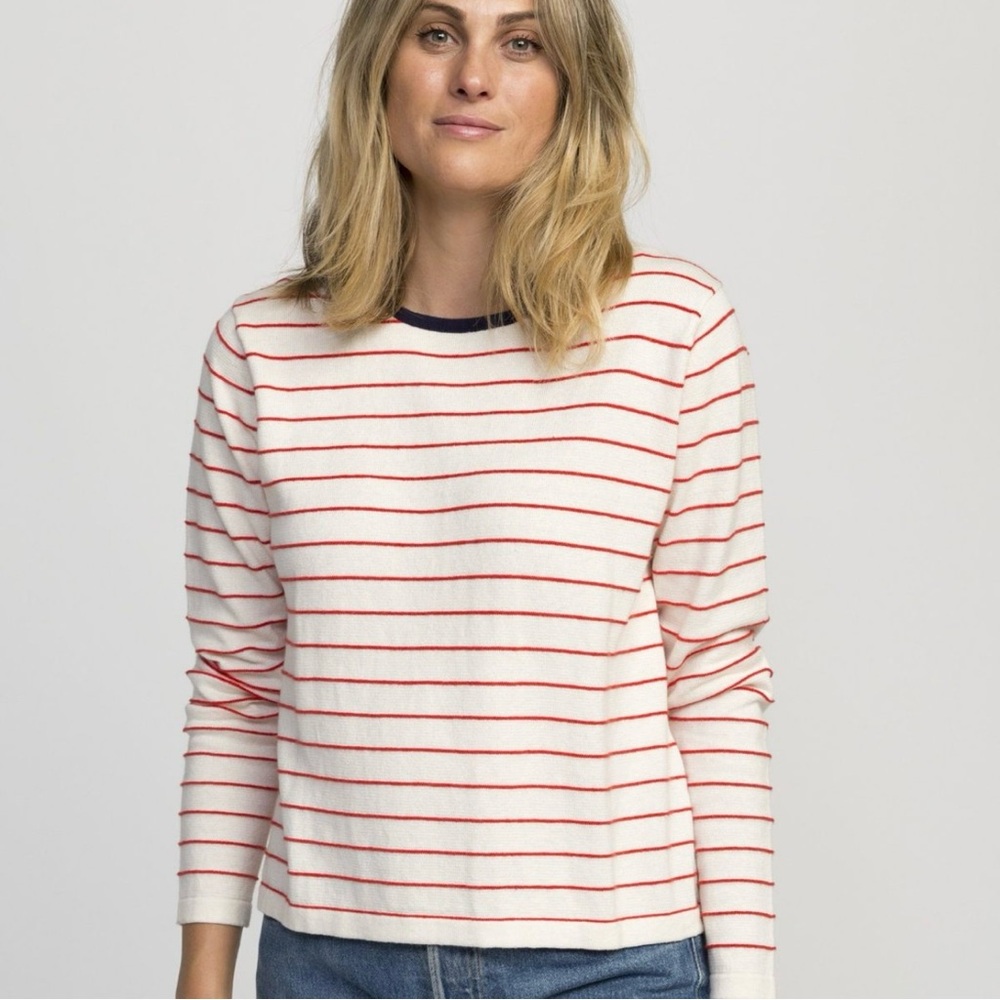 Trovata Saylor Red Striped Cotton Sweater Size Large L *FLAW*